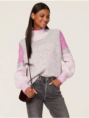Splendid Pink & Gray Colorblock Mock Neck Sweater